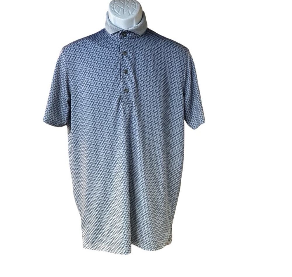 Greyson Golf Polo Shirt Mens Small Blue All Over Print Short Sleeve